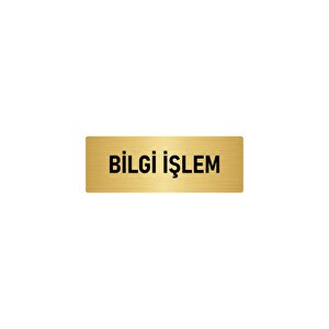 Metal Yönlendirme Levhası, Departman Kapı İsimliği Bilgi İşlem 10x20 Cm Altın Renk