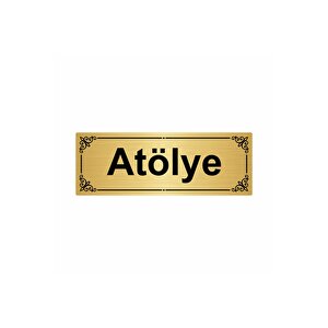 Atölye 7x20cm Altın Renk Metal Yönlendirme Levhası