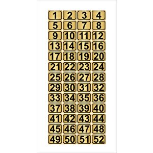 Metal Kapı,masa,dolap Numarası 10cmx15cm 52 Adet Dikdörtgen (1…52) Altın Renk Metal