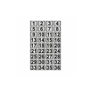 3,5x5cm Metal Yapışkanlı Numara (1..36) 36 Adet Gümüş Renk Metal