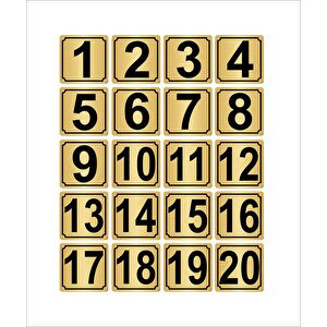 Metal Kapı,masa,dolap Numarası 20cmx20cm 20 Adet (1…20) Altın Renk Metal