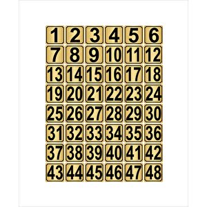 Metal Kapı,masa,dolap Numarası 7cmx7cm 48 Adet (1…48) Altın Renk Metal