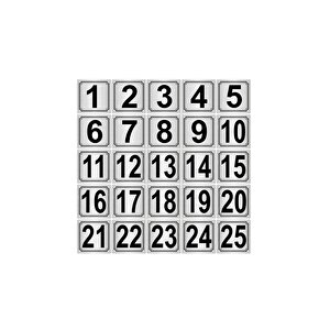 Metal Kapı,masa,dolap Numarası 7cmx7cm 25 Adet (1..25) Gümüş Renk Metal