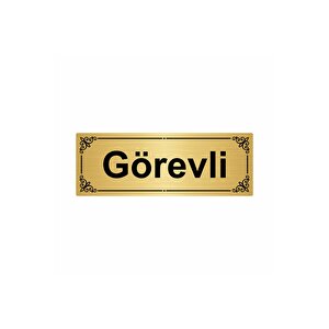 Görevli 7x20cm Altın Renk Metal Yönlendirme Levhası