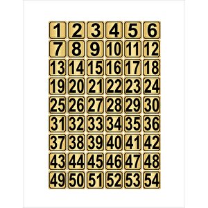 Metal Kapı,masa,dolap Numarası 15cmx15cm 54 Adet (1…54) Altın Renk Metal