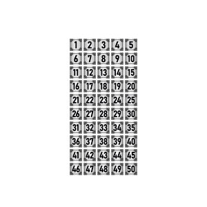 Metal Kapı Masa Dolap Numara Levhası 7x7cm Gümüş Renk 50 Adet (1…50)