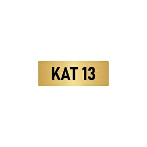 Metal Yönlendirme Levhası, Departman Kapı İsimliği Kat 13 10x20 Cm Altın Renk