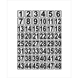 Metal Kapı,masa,dolap Numarası 7cmx7cm 48 Adet (1…48) Gümüş Renk Metal