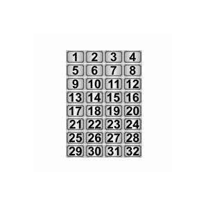 3,5x5cm Metal Yapışkanlı Numara (1..32) 32 Adet Gümüş Renk Metal