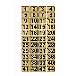 Metal Kapı,masa,dolap Numarası 7cmx10cm 44 Adet Dikdörtgen (1…44) Altın Renk Metal