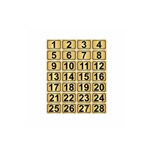 3,5x5cm Metal Yapışkanlı Numara (1..28) 28 Adet Altın Renk Metal