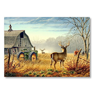Köy Evi Traktör Ve Geyikler Mdf Ahşap Tablo 35x50 cm