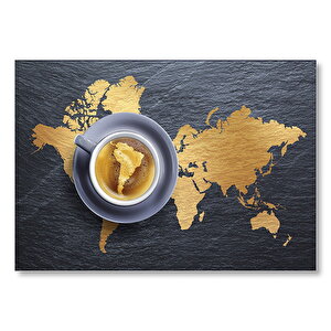 Kahve Köpüğünden Dünya Haritası Ve Fincanda Güney Amerika Mdf Ahşap Tablo 50x70 cm
