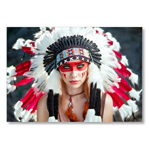 Yöresel Kıyafetli Kızılderili Kadın Mdf Ahşap Tablo 35x50 cm