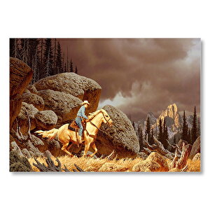 Teksas Yanlız Kovboy Görseli Mdf Ahşap Tablo 35x50 cm