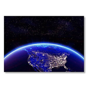 Kuzey Amerika Uzaydan Gece Görünüş Mdf Ahşap Tablo 50x70 cm