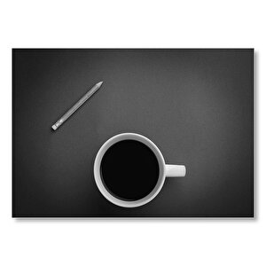 Beyaz Seramik Fincanda Kahve Ve Kurşun Kalem Mdf Ahşap Tablo 35x50 cm