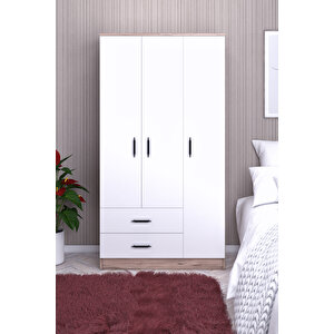Abete-3 Kapılı 2 Çekmeceli Ceviz-beyaz Gardırop/170x90x37