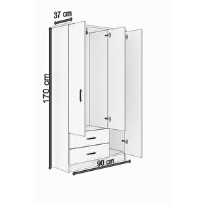 Abete-3 Kapılı 2 Çekmeceli Beyaz Gardırop/170x90x37