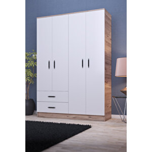Abete-4 Kapılı 2 Çekmeceli Ceviz Beyaz Gardırop /170x120x35