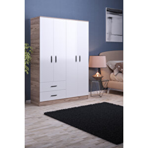 Abete-4 Kapılı 2 Çekmeceli Ceviz Beyaz Gardırop /170x120x35