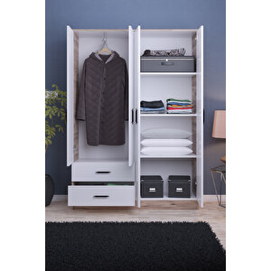 Abete-4 Kapılı 2 Çekmeceli Ceviz Beyaz Gardırop /170x120x35