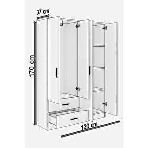 Abete-4 Kapılı 2 Çekmeceli Ceviz Beyaz Gardırop /170x120x35