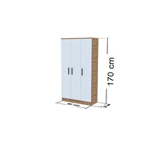 Abete-3 Kapılı Çekmecesiz Ceviz-beyaz Gardırop/170x90x37