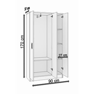 Abete-3 Kapılı Çekmecesiz Beyaz Gardırop/170x90x37