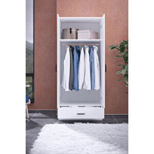 Abete-2 Kapılı 1 Çekmeceli Beyaz Gardırop/179x76x45