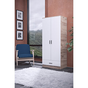 Abete-2 Kapılı 1 Çekmeceli Ceviz-beyaz Gardırop/179x76x45