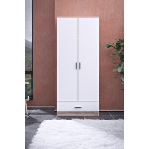 Abete-2 Kapılı 1 Çekmeceli Ceviz-beyaz Gardırop/179x76x45