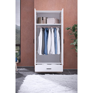 Abete-2 Kapılı 1 Çekmeceli Ceviz-beyaz Gardırop/179x76x45