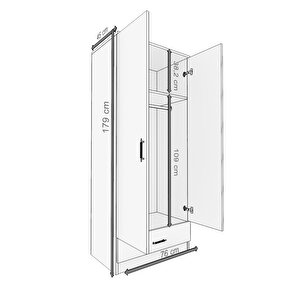 Abete-2 Kapılı 1 Çekmeceli Ceviz-beyaz Gardırop/179x76x45