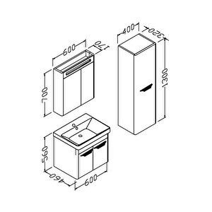 Mauna 60 Cm Banyo Dolabı Antrasit - Boy Dolap Dahil
