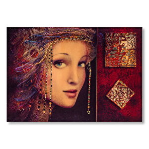 Boncuk Örmeli Kadın Figürü Görseli Mdf Ahşap Tablo 50x70 cm
