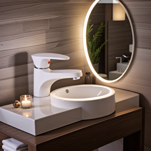 Beyaz Lavabo Bataryası Mini 12 cm Beyaz