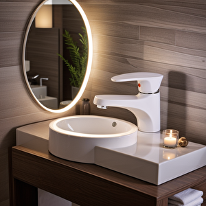 Beyaz Lavabo Bataryası Mini 12 cm Beyaz