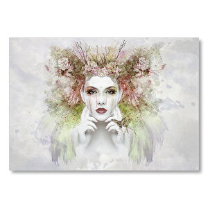 Organik Yüzlü Kadın Sulu Boya Mdf Ahşap Tablo 25x35 cm