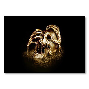 Altın Kafatası Ve İskelet Eller Mdf Ahşap Tablo 25x35 cm