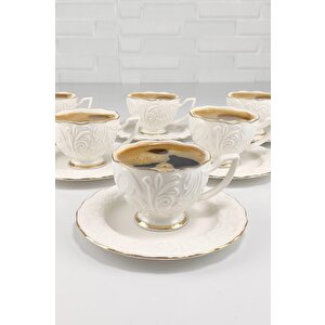 Porselen 6 Kişilik Yaldızlı Kahve Fincan Takımı – Rosen-100