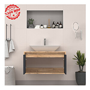 Lavabolu Asma Banyo Dolabı 85 Cm Ahşap-antrasit