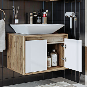 2 Kapaklı Lavabolu Asma 65 Cm Banyo Dolabı