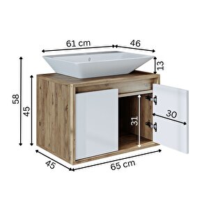 2 Kapaklı Lavabolu Asma 65 Cm Banyo Dolabı