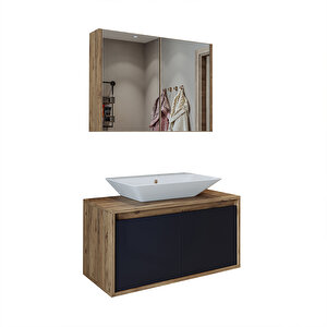 Lavabolu 85 Cm Banyo Dolabı + Aynalı Banyo Üst Dolabı