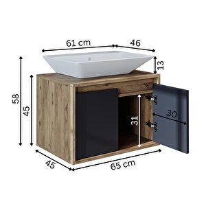Lavabolu Asma Banyo Dolabı 65 Cm Ahşap-antrasit