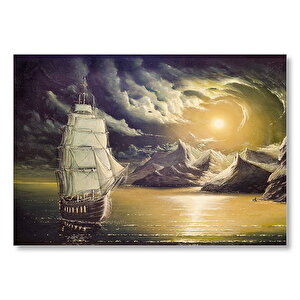 Yelkenli Bulutlar Kayalıklar Ve Ay Işığı Mdf Ahşap Tablo 35x50 cm