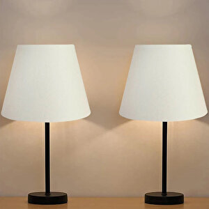 Evlight Black 2'li Abajur Metal Masa Lambası Beyaz