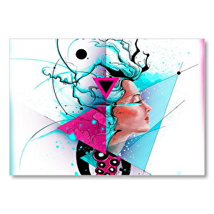 Kadın Yüzü Geometrik Şekiller Çizgiler Mdf Ahşap Tablo 50x70 cm