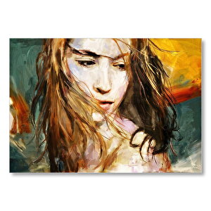 Yağlı Boya Resmi Kadın Uçuşan Saçlar Görseli Mdf Ahşap Tablo 25x35 cm